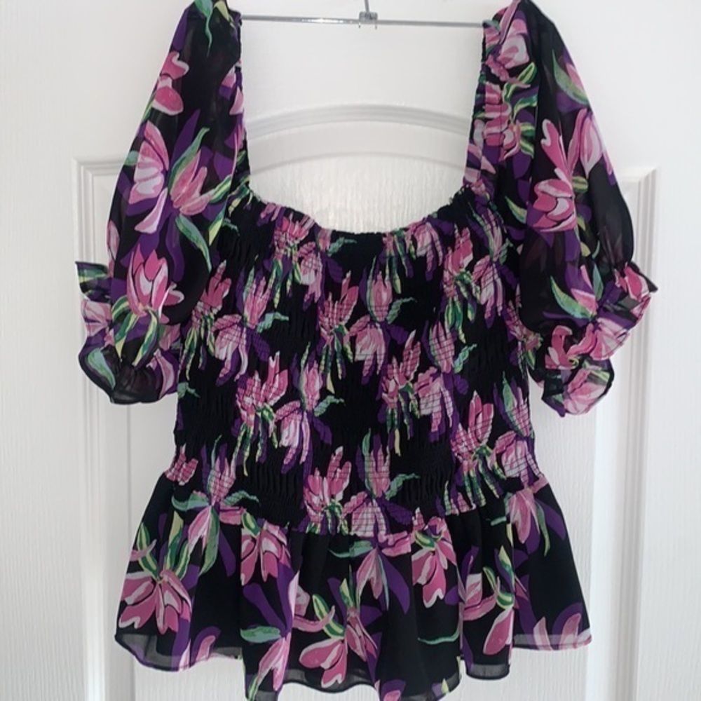 Puff Sleeve Floral Ruched Crop Top